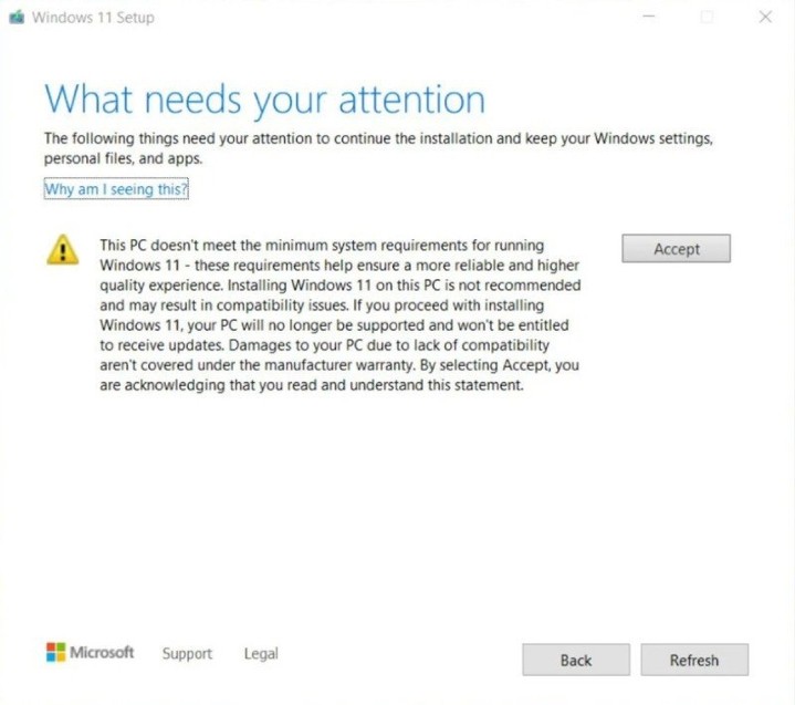 微软允许在非兼容硬件安装 Windows 11，但不负责后续产生问题